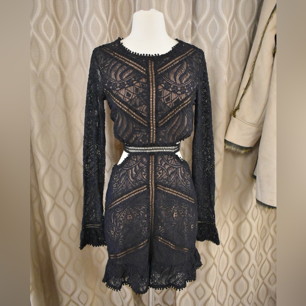 For Love And Lemons Black Lace Long Sleeve Dress
